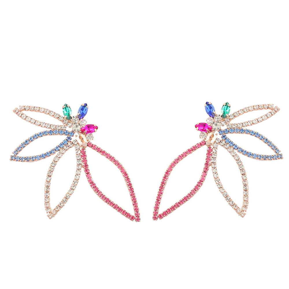 Butterfly Earrings For Women In Electroplated Alloy With Rhinestone Inlay, Stylish And Elegant Design