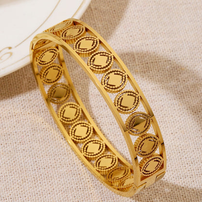 Simple Style Circle Bangle With Rhinestone Inlay, Electroplated Titanium Steel Bracelet