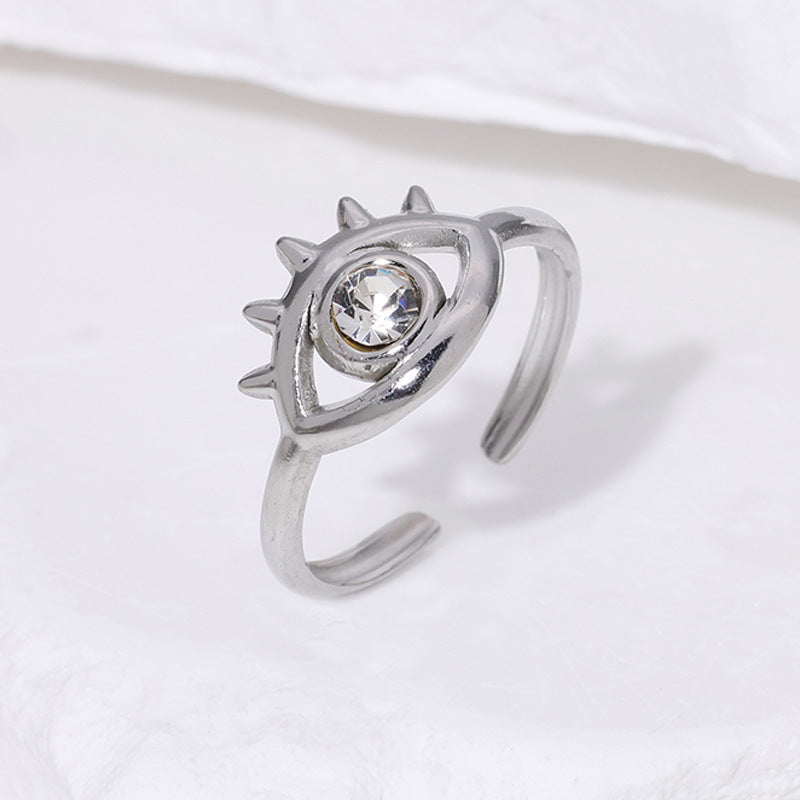 Devil's Eye Open Ring In Waterproof Non Tarnish Titanium Steel With Electroplated Gold Plating, Simple Style Unisex Jewelry
