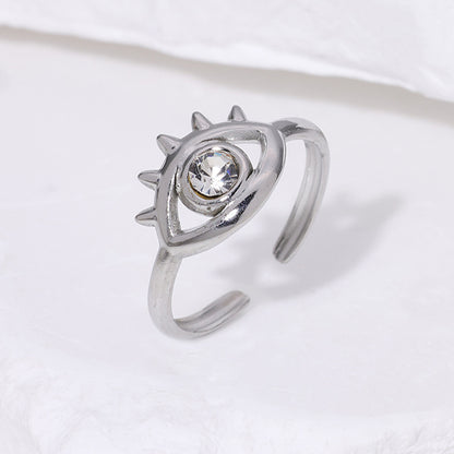Devil's Eye Open Ring In Waterproof Non Tarnish Titanium Steel With Electroplated Gold Plating, Simple Style Unisex Jewelry