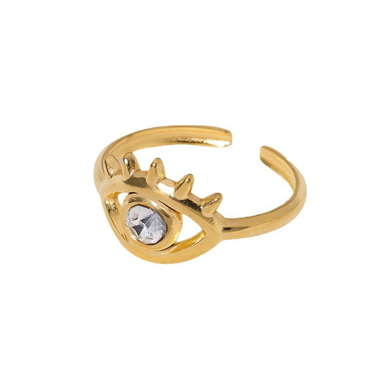 Devil's Eye Open Ring In Waterproof Non Tarnish Titanium Steel With Electroplated Gold Plating, Simple Style Unisex Jewelry