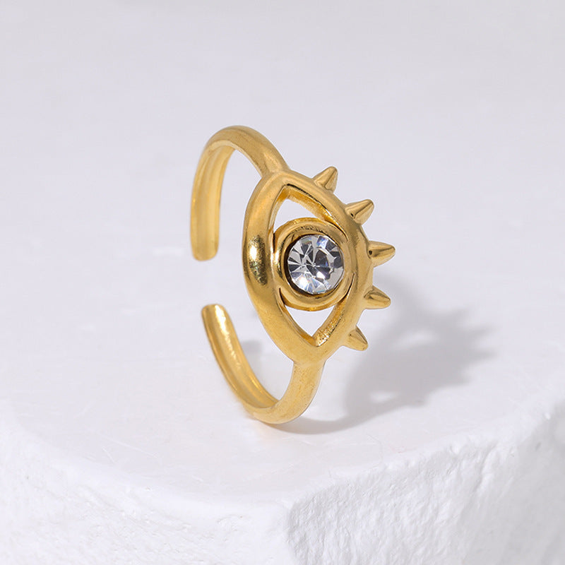 Devil's Eye Open Ring In Waterproof Non Tarnish Titanium Steel With Electroplated Gold Plating, Simple Style Unisex Jewelry