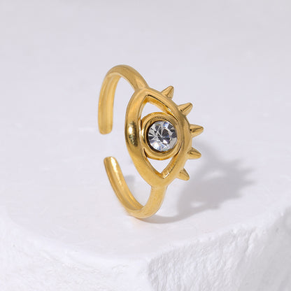 Devil's Eye Open Ring In Waterproof Non Tarnish Titanium Steel With Electroplated Gold Plating, Simple Style Unisex Jewelry