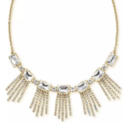 Exaggerated Geometric Tassel Necklace For Women In Silver Alloy With Rhinestone Inlay