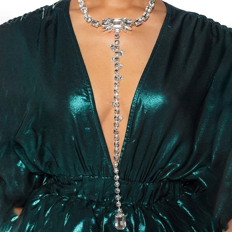 Geometric Tassel Silver Sweater Chain Necklace For Women, Electroplated Alloy Pendant