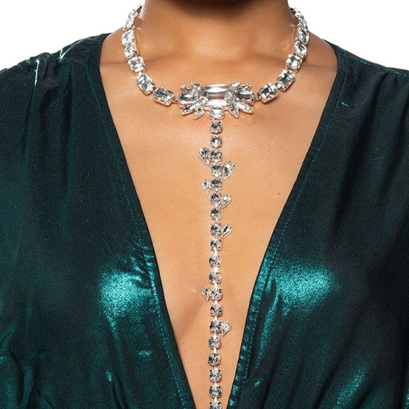 Geometric Tassel Silver Sweater Chain Necklace For Women, Electroplated Alloy Pendant