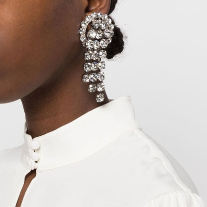 Silver Tassel Earrings For Women, Electroplated Alloy With Rhinestone Inlay, Elegant And Stylish Jewelry