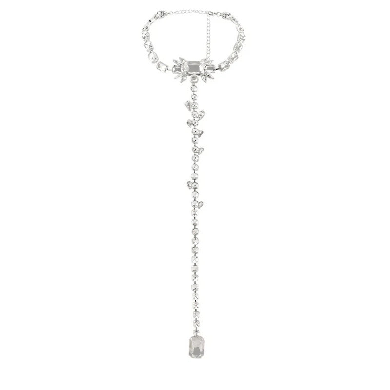 Geometric Tassel Silver Sweater Chain Necklace For Women, Electroplated Alloy Pendant