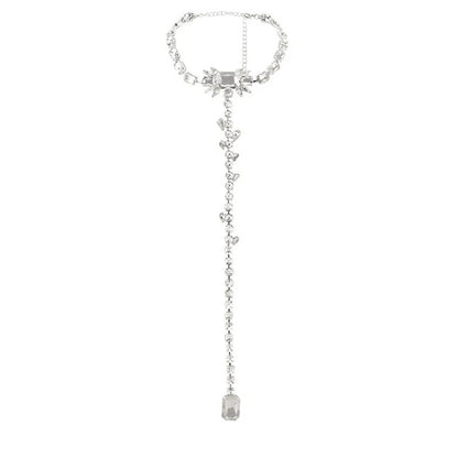 Geometric Tassel Silver Sweater Chain Necklace For Women, Electroplated Alloy Pendant