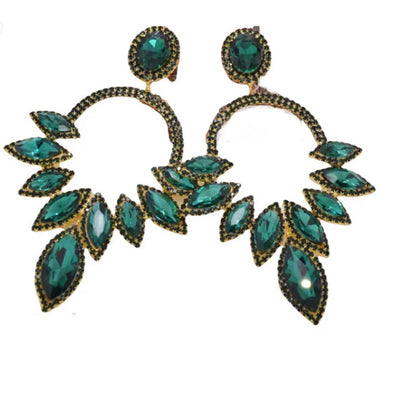 Exaggerated Geometric Stud Earrings For Women With Elaborate Alloy Design And Colourful Rhinestones Inlay