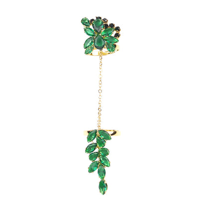 Geometric Green Alloy Ring For Women With Zircon Inlay, Featuring Electroplated Finish