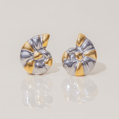 Conch Earrings For Women In 18K Real Gold Plated Titanium Steel With Electroplated Finish And 304 Stainless Steel Ear Pins