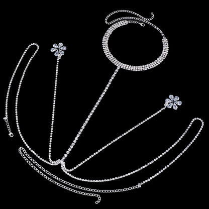 Gold Rhinestone Body Chain For Women Featuring Floral Pattern, Perfect Wedding Chest Accessory