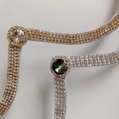 Silver Alloy Body Chain For Women With Crystal Pattern And Electroplated Finish, Featuring Rhinestones