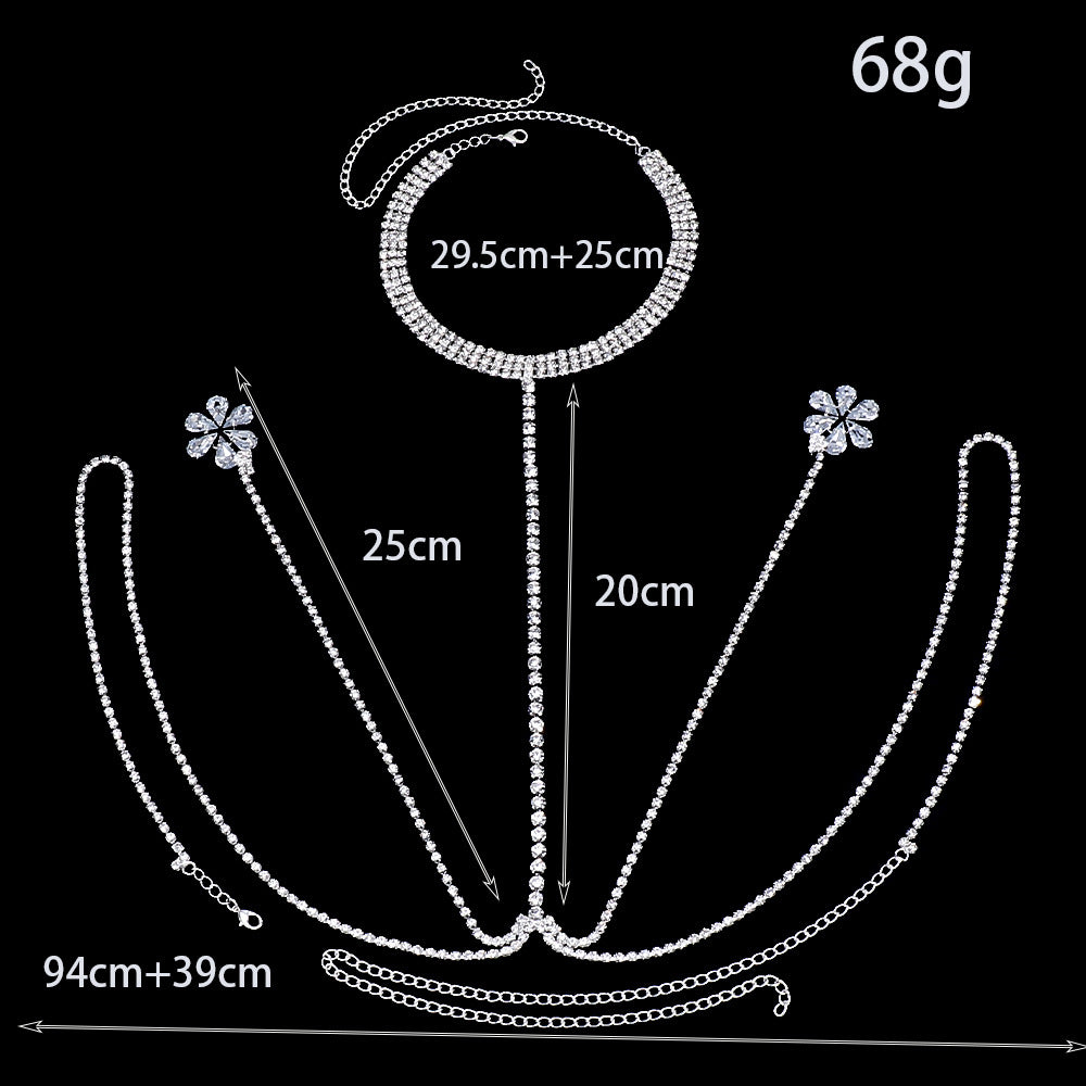 Gold Rhinestone Body Chain For Women Featuring Floral Pattern, Perfect Wedding Chest Accessory