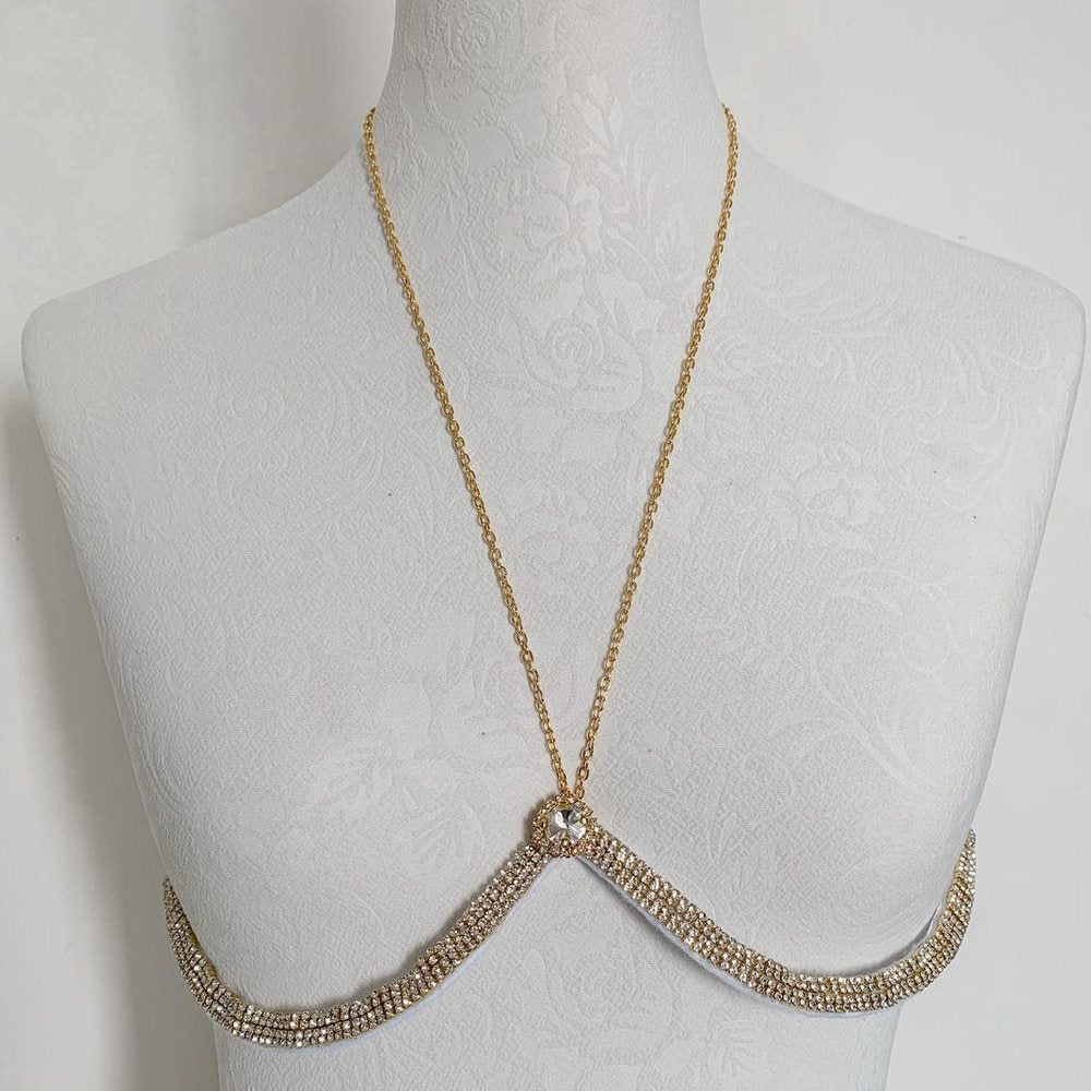 Silver Alloy Body Chain For Women With Crystal Pattern And Electroplated Finish, Featuring Rhinestones