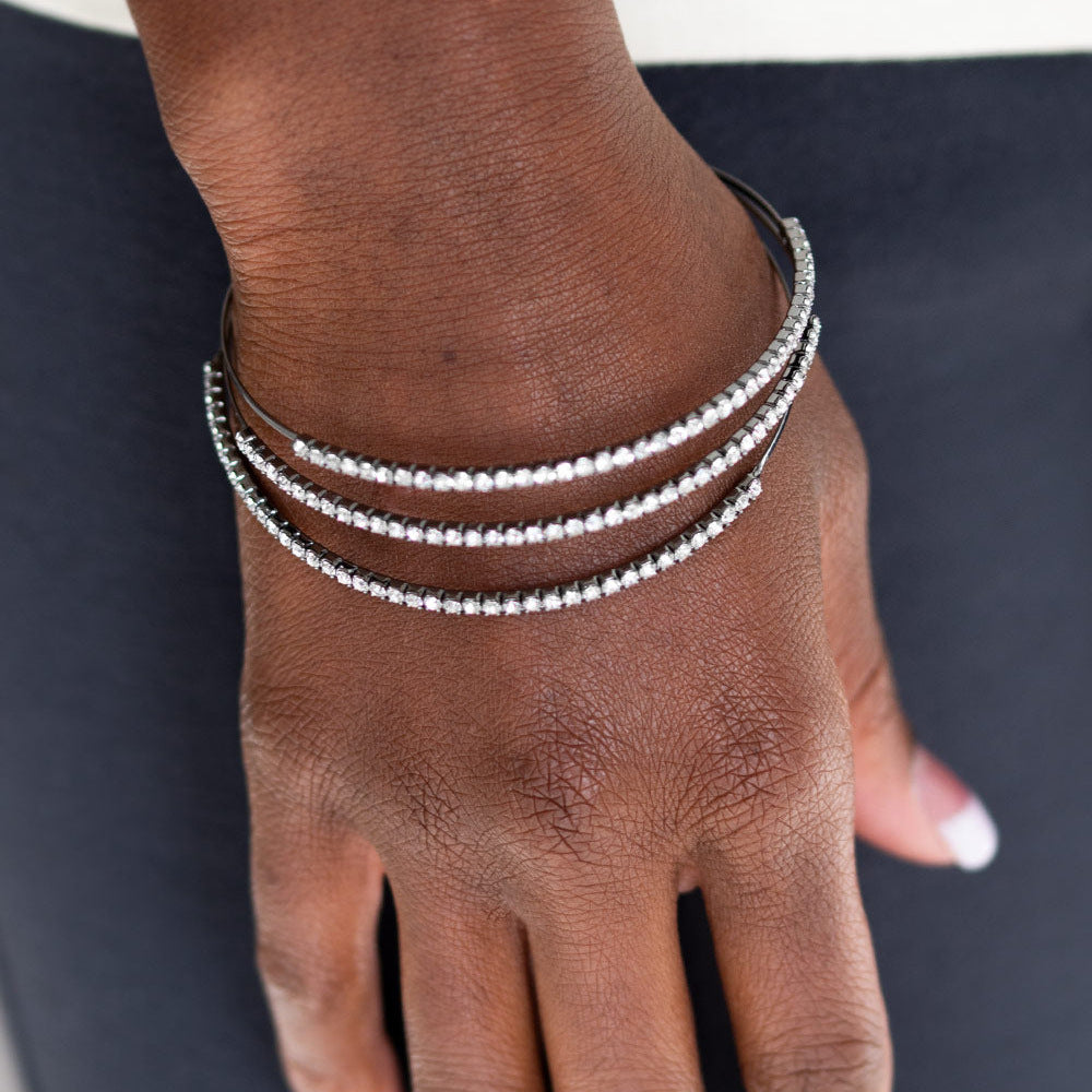 Sparkly Silver Alloy Bangle For Women With Electroplated Finish And Rhinestone Inlay