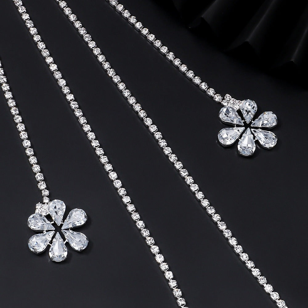 Gold Rhinestone Body Chain For Women Featuring Floral Pattern, Perfect Wedding Chest Accessory