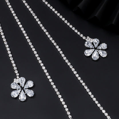 Gold Rhinestone Body Chain For Women Featuring Floral Pattern, Perfect Wedding Chest Accessory