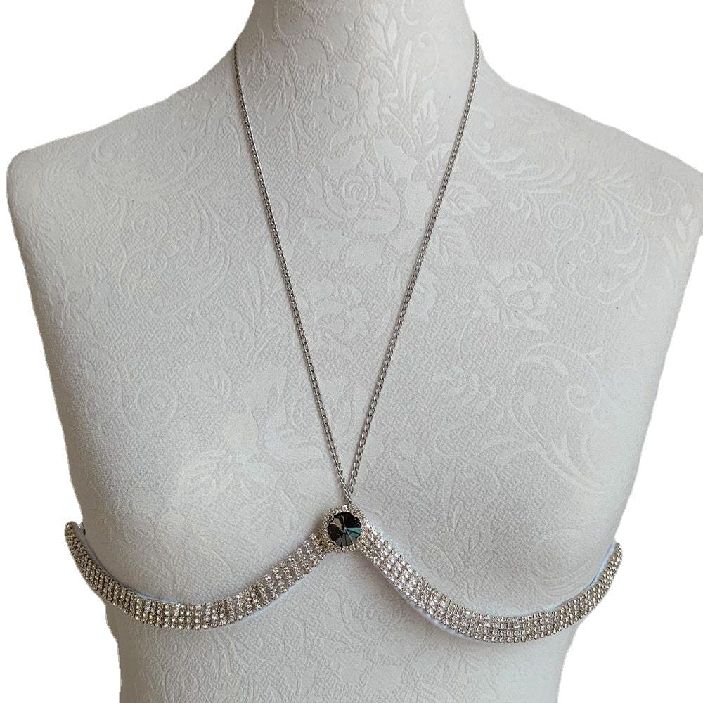 Silver Alloy Body Chain For Women With Crystal Pattern And Electroplated Finish, Featuring Rhinestones
