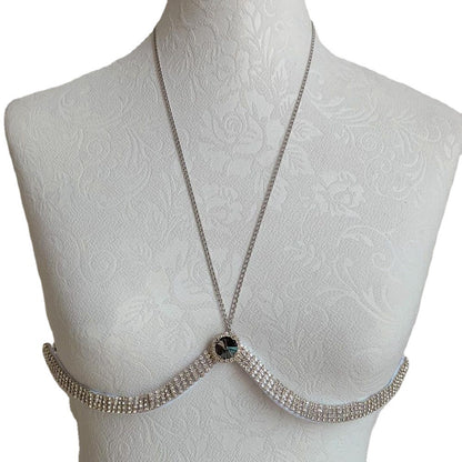 Silver Alloy Body Chain For Women With Crystal Pattern And Electroplated Finish, Featuring Rhinestones