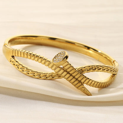 Women’s Circle Bangle In Titanium Steel With 18K Real Gold Electroplated Finish, Elegant Gold Tone