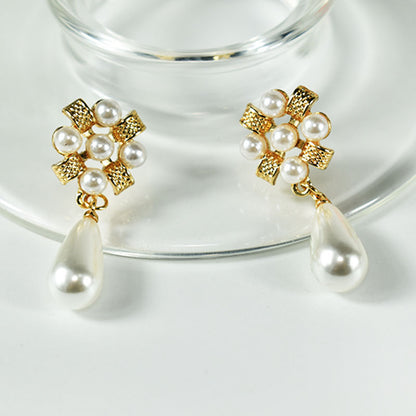 Alloy Earrings With Artificial Pearl Inlay, Featuring 925 Sterling Silver Ear Pins For Women In Silver