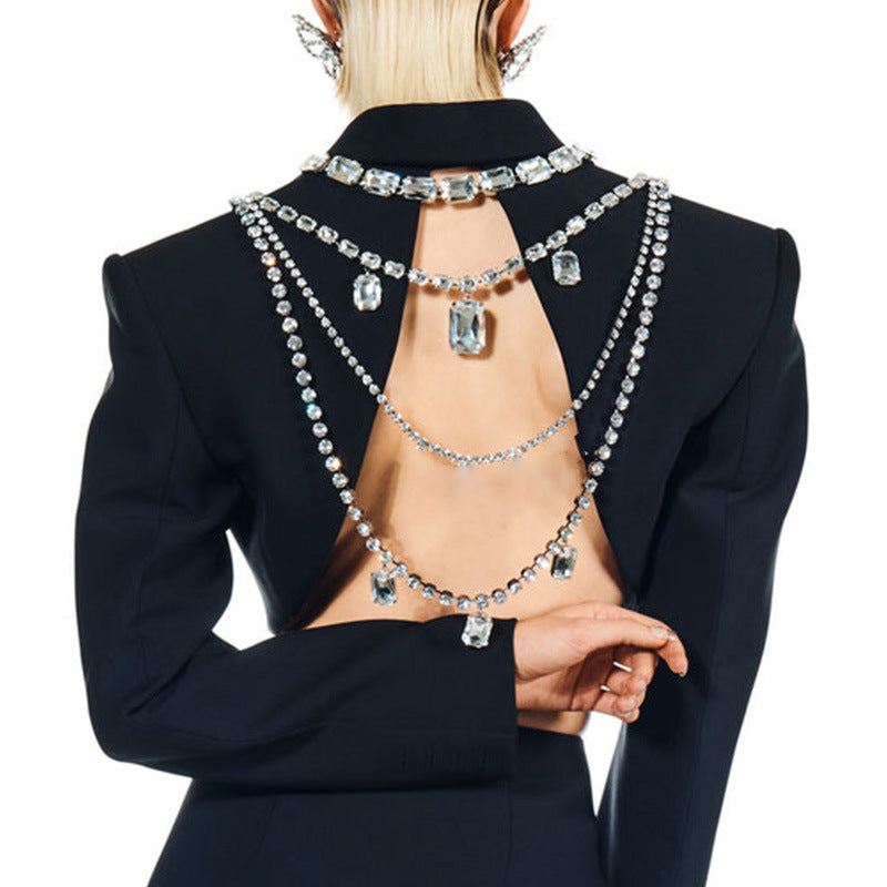 Women’s Gold Alloy Body Chain With White Crystal Inlay Featuring Geometric Pattern