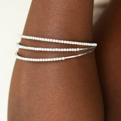 Sparkly Silver Alloy Bangle For Women With Electroplated Finish And Rhinestone Inlay