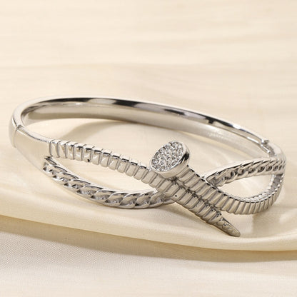 Women’s Circle Bangle In Titanium Steel With 18K Real Gold Electroplated Finish, Elegant Gold Tone
