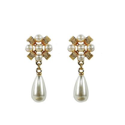 Alloy Earrings With Artificial Pearl Inlay, Featuring 925 Sterling Silver Ear Pins For Women In Silver