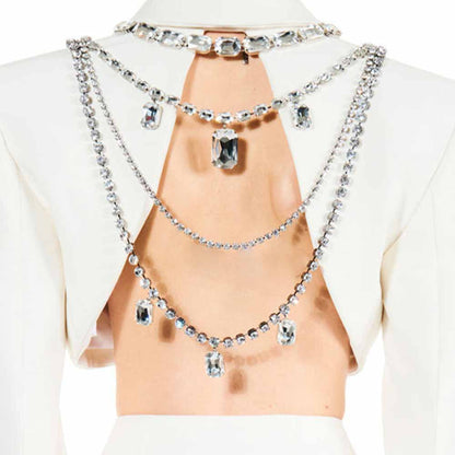 Women’s Gold Alloy Body Chain With White Crystal Inlay Featuring Geometric Pattern