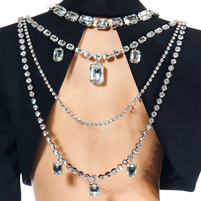 Women’s Gold Alloy Body Chain With White Crystal Inlay Featuring Geometric Pattern