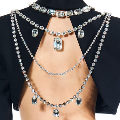 Women’s Gold Alloy Body Chain With White Crystal Inlay Featuring Geometric Pattern