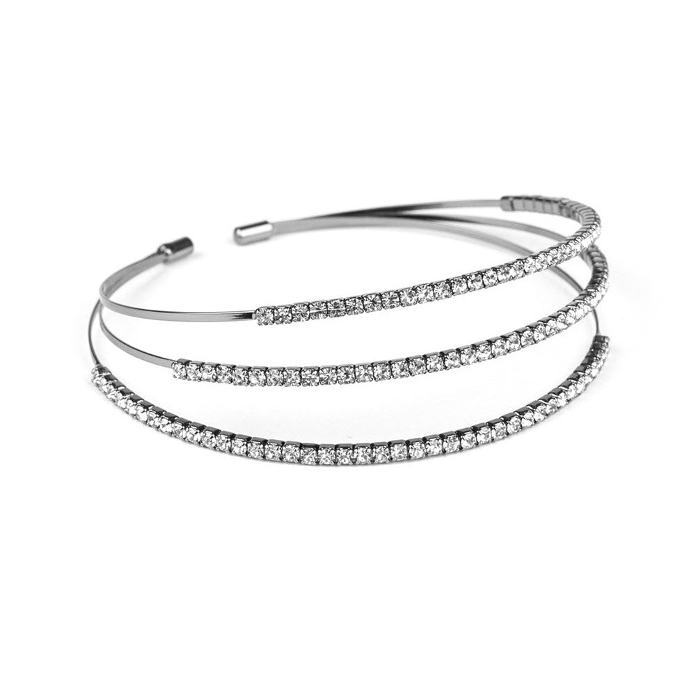 Sparkly Silver Alloy Bangle For Women With Electroplated Finish And Rhinestone Inlay