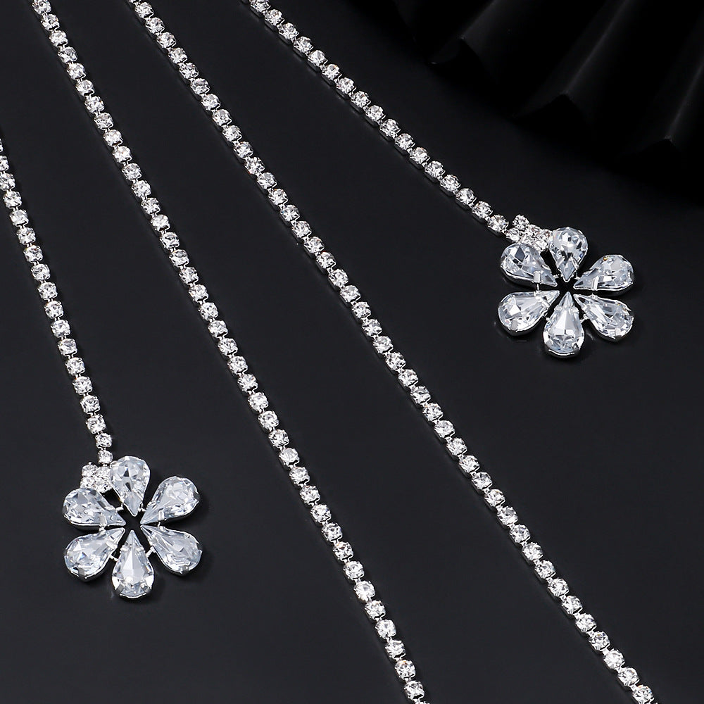Gold Rhinestone Body Chain For Women Featuring Floral Pattern, Perfect Wedding Chest Accessory