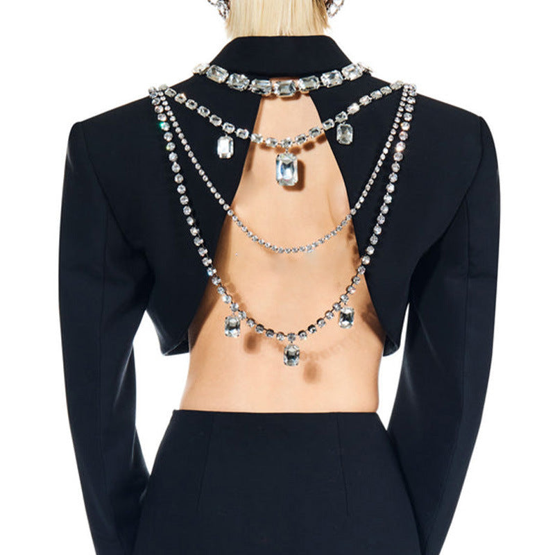 Women’s Gold Alloy Body Chain With White Crystal Inlay Featuring Geometric Pattern