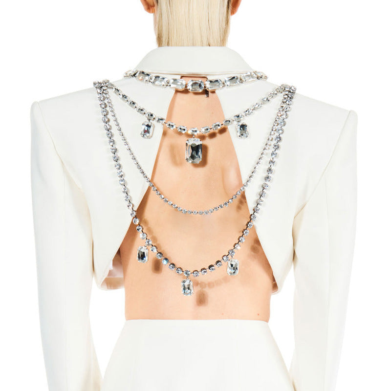 Women’s Gold Alloy Body Chain With White Crystal Inlay Featuring Geometric Pattern