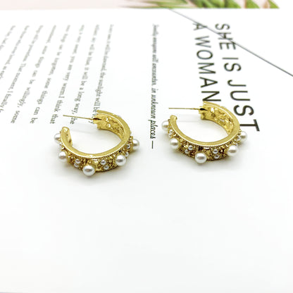 Geometric Stud Earrings For Women In Electroplated Alloy With Artificial Gemstones