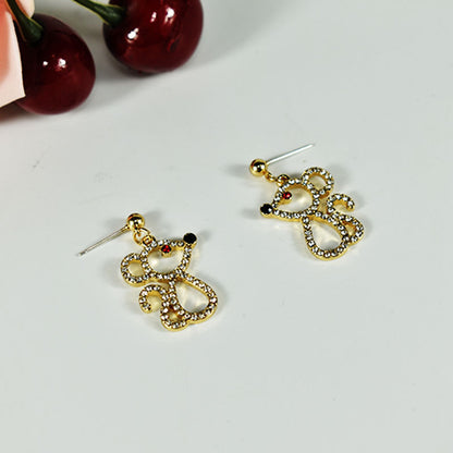 Simple Style Animal Stud Earrings For Women With 925 Sterling Silver Posts And Silver Alloy Featuring Artificial Gemstones