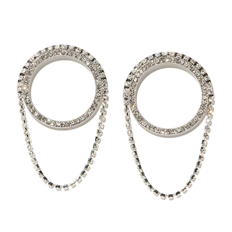 Geometric Silver Alloy Earrings For Women With Electroplated Finish And Rhinestone Inlay