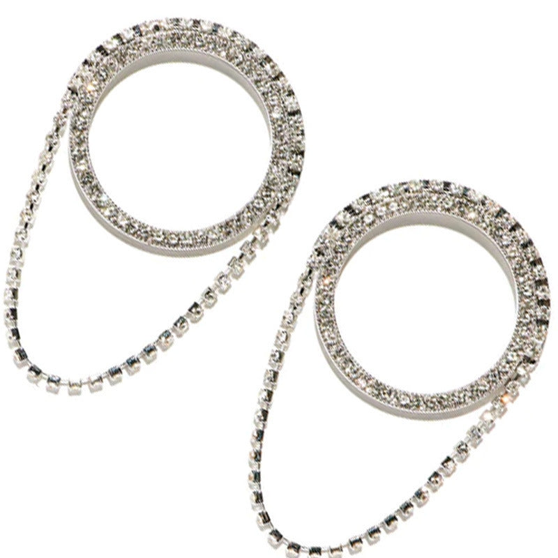 Geometric Silver Alloy Earrings For Women With Electroplated Finish And Rhinestone Inlay