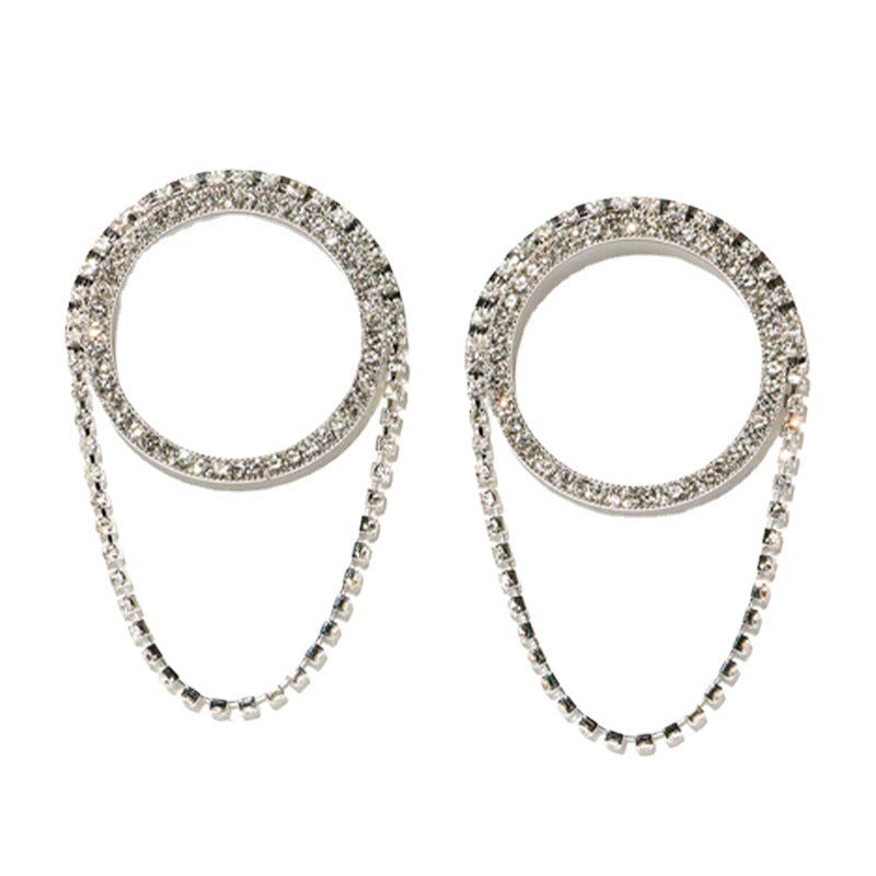 Geometric Silver Alloy Earrings For Women With Electroplated Finish And Rhinestone Inlay