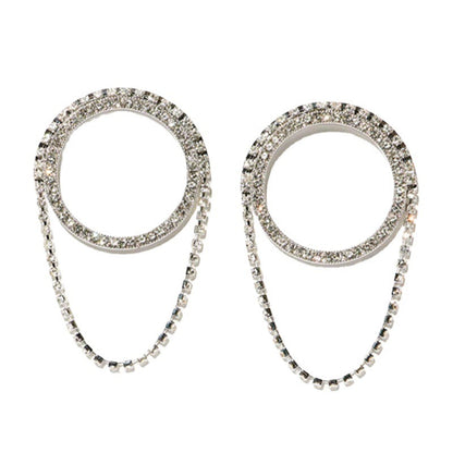 Geometric Silver Alloy Earrings For Women With Electroplated Finish And Rhinestone Inlay