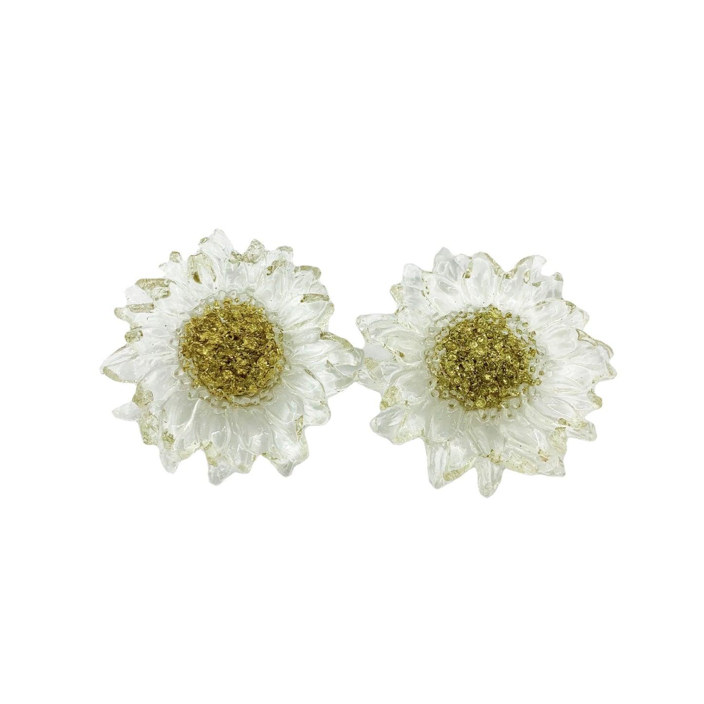 Handmade Daisy Stud Earrings In Transparent Resin With 925 Sterling Silver Posts, Sweet Style