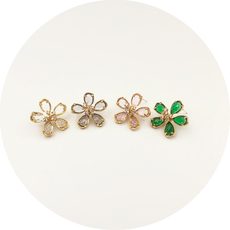 White Flower Earrings For Women With 925 Sterling Silver Posts And Crystal Inlay, Plastic Material Stud Earrings