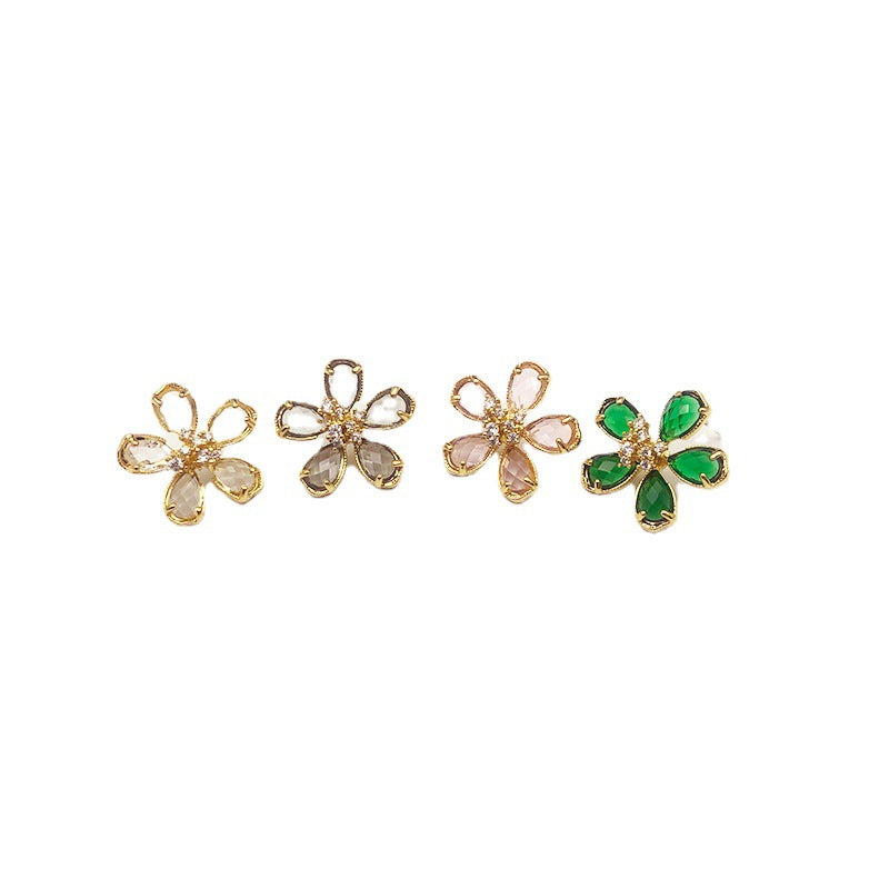 White Flower Earrings For Women With 925 Sterling Silver Posts And Crystal Inlay, Plastic Material Stud Earrings