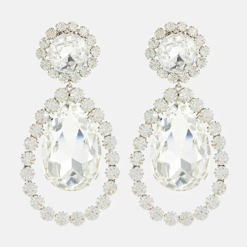 Round Silver Alloy Clip Earrings For Women With Electroplated Finish And Rhinestone Inlay
