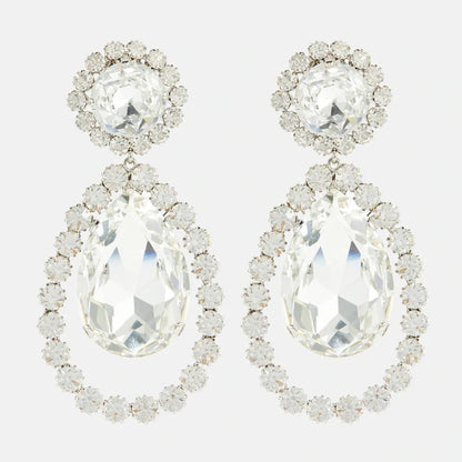 Round Silver Alloy Clip Earrings For Women With Electroplated Finish And Rhinestone Inlay