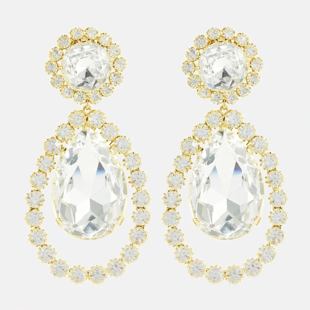 Round Silver Alloy Clip Earrings For Women With Electroplated Finish And Rhinestone Inlay